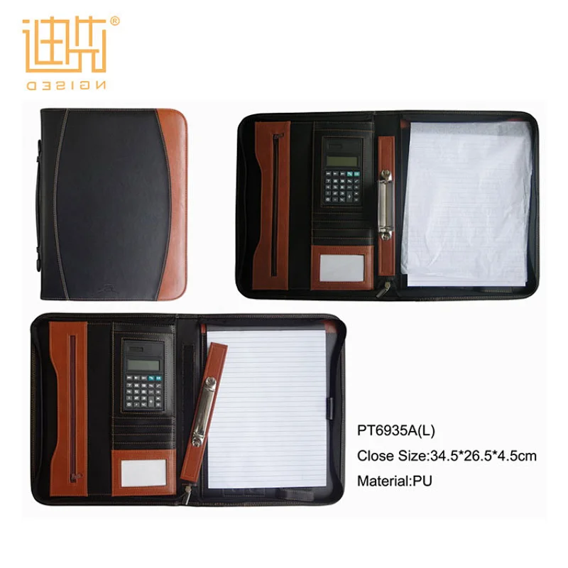 PU leather business office stationery document notepad folder presentation folder a4 zip notebook portfolio