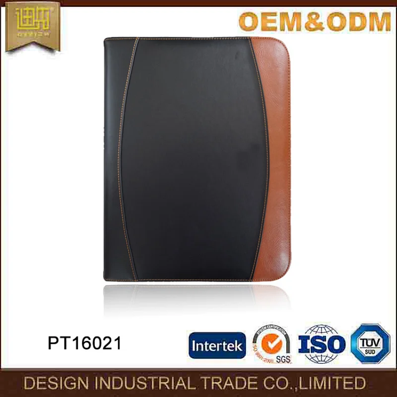 office stationery business ring binder leather men executive zippered PU portfolio for man a4 pocket holder with notepad