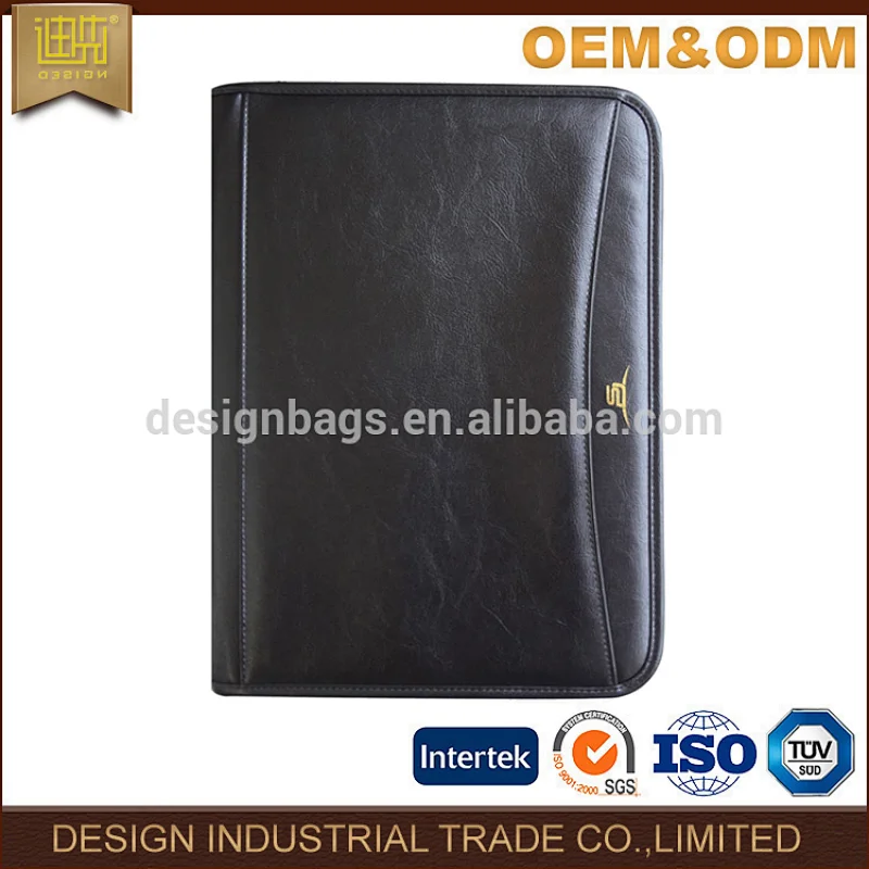 Fashion PU leather business office stationery document notepad compendium presentation folder a4 zip notebook portfolio