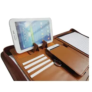 Wholesale Custom High quality Fashion A4 PU Business Conference Folder Portfolio with Mobile Phone holder