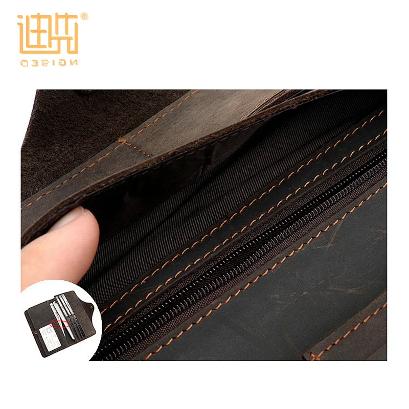 Fashion vintage crazy horse leather long size clutch  wallet money clip for men
