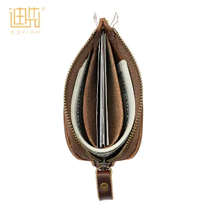 New design cowhide coffee color hard card short wallet with chain