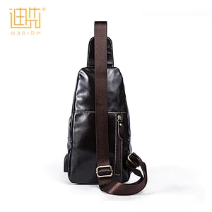 Factory promotion genuine leather mens shoulder crossbody chest bag with usb charger port