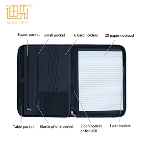 Professional A4 Business File Holder PU Leather Executive Folder with customized logo
