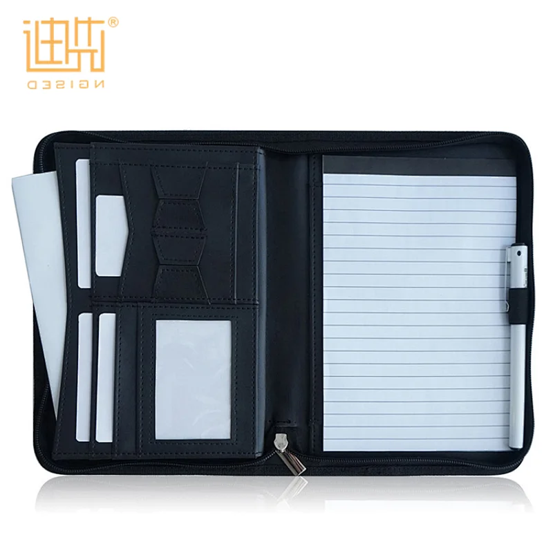 Professional Custom Top Quality Genuine Leather Business Portfolio Bag File Folder A4 Document Folder Binder With Card Holder