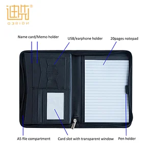 Professional Custom Top Quality Genuine Leather Business Portfolio Bag File Folder A4 Document Folder Binder With Card Holder