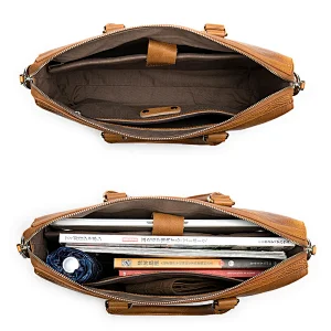 customized large capacity genuine leather men office work wholesale briefcases brown