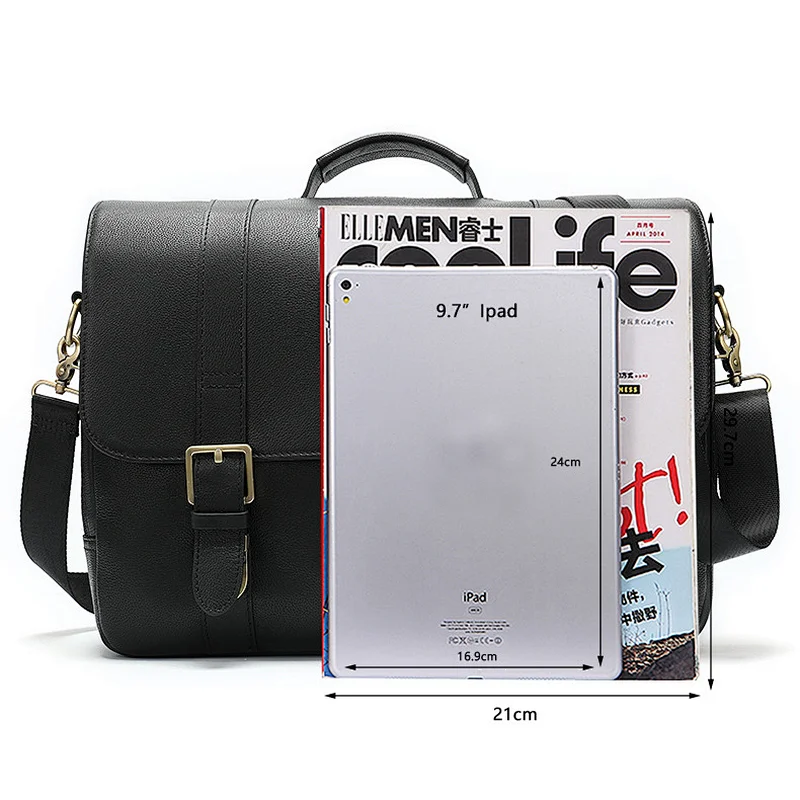 New design high quality low MOQ laptop handbag customized large plain black executive leather briefcase
