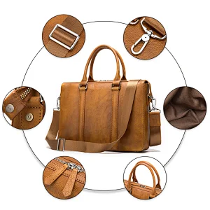 customized large capacity genuine leather men office work wholesale briefcases brown