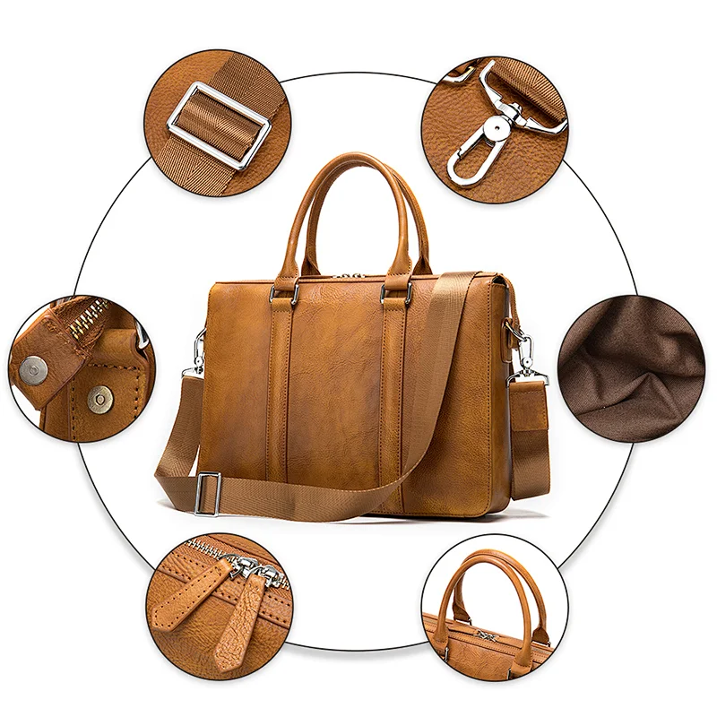customized large capacity genuine leather men office work wholesale briefcases brown