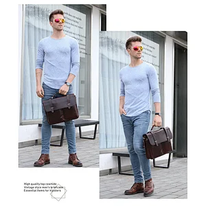 2020 wholesale expandable men cowhide genuine high end leather laptop briefcase with strap