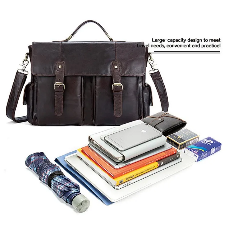 hot selling western style custom logo expandable cowhide leather business messenger briefcase