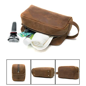 2020 wholesale custom print logo square crazy horse leather special purpose small clutch makeup cosmetic traveling bag