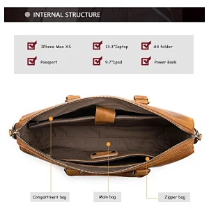 customized large capacity genuine leather men office work wholesale briefcases brown