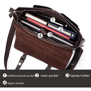hot selling western style custom logo expandable cowhide leather business messenger briefcase