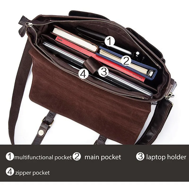 hot selling western style custom logo expandable cowhide leather business messenger briefcase