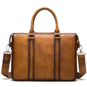 customized large capacity genuine leather men office work wholesale briefcases brown