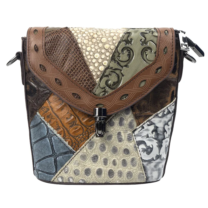 Small embossed Leather splicing ladies square cross-body bag should handbags for women