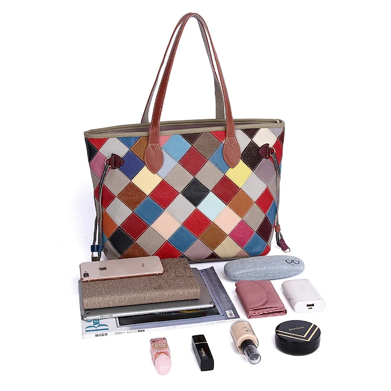 China wholesale shopping fashion designed crossbody plain women genuine leather custom tote bag