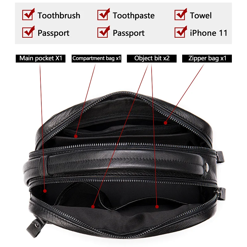 High quality handmade package promotional crazy horse leather bulk travel cosmetic wash bag