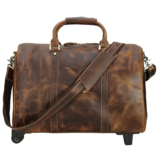 2021 Crazy horse leather men business suitcase travel trolley bag