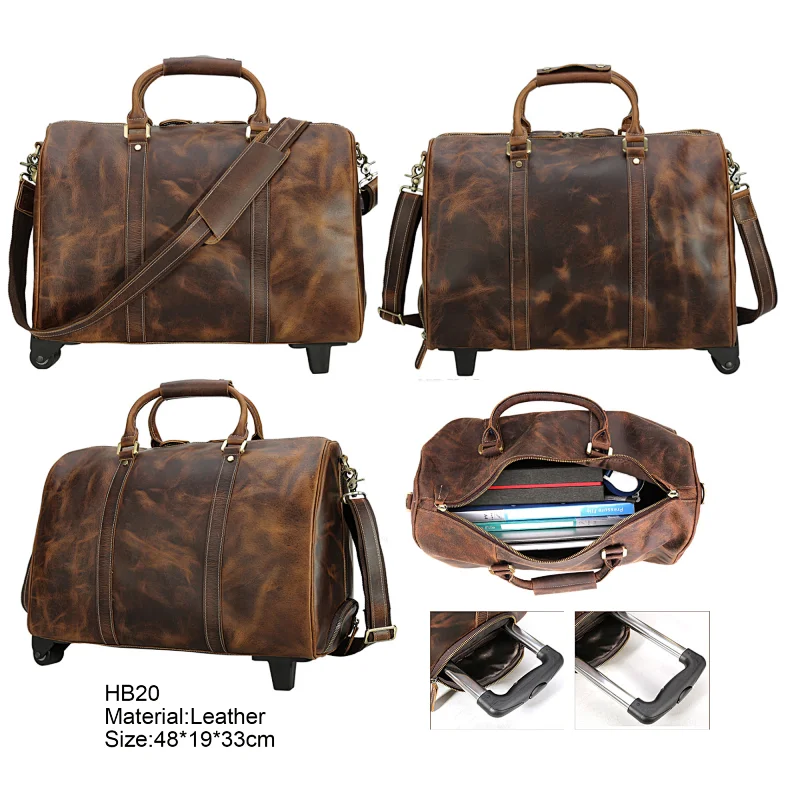 2021 Crazy horse leather men business suitcase travel trolley bag