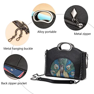 peacock flower print cowhide genuine leather female designer chain ladies university big tote hand bag handbag
