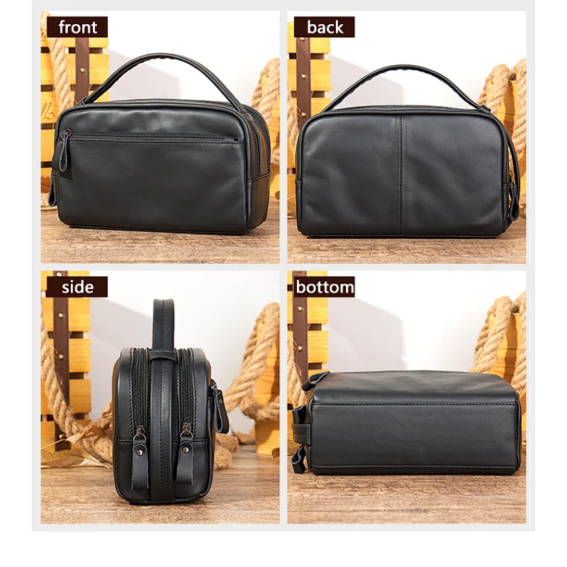 High quality handmade package promotional crazy horse leather bulk travel cosmetic wash bag