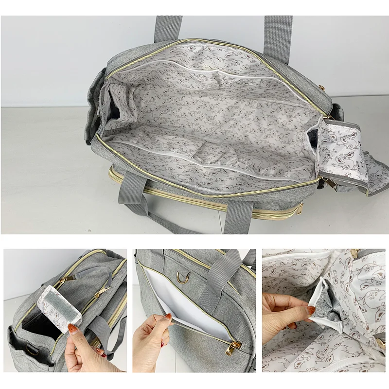 portable 3 in 1 large diaper mommy bag mummy newborn baby changing bed pad backpack with auto folding crib