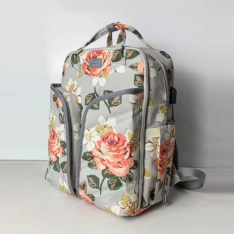 flower print high quality micro large capacity designer baby eco friendly portable crib princess diaper travel bag