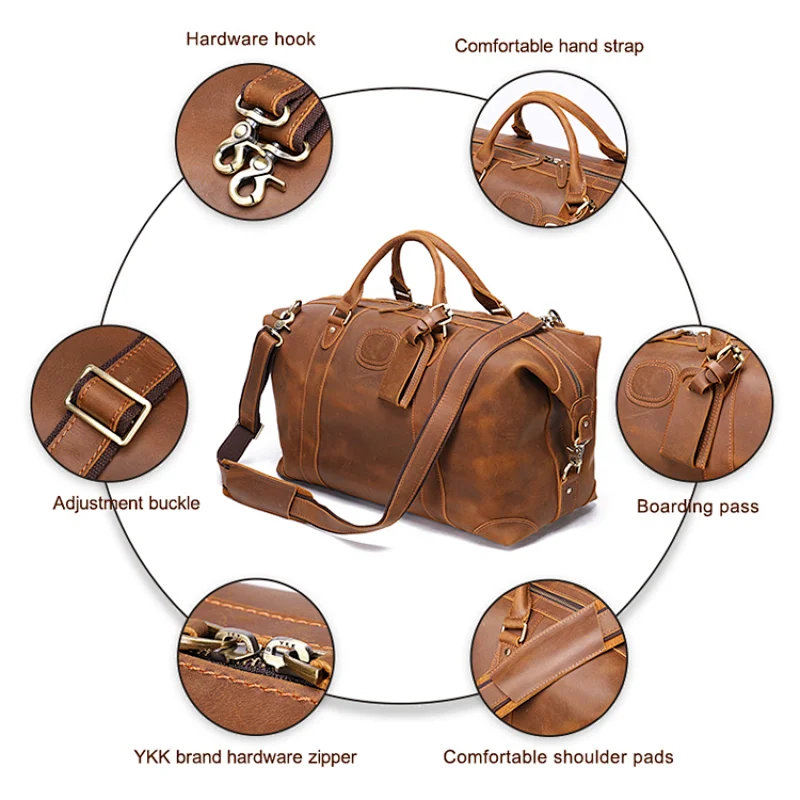 Handmade Large Travel Mens Weekender  Holdall Overnight Holiday Crazy Horse Leather Travel Bag