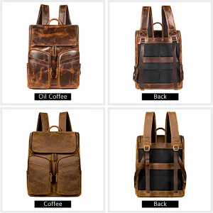 Vintage Mens Dropshipping big capacity crazy horse genuine leather anti theft laptop travel backpack