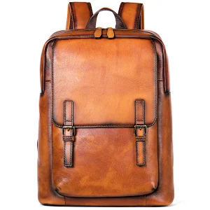 custom wholesale oil wax leather men's travel business laptop mens luxury backpack with logo