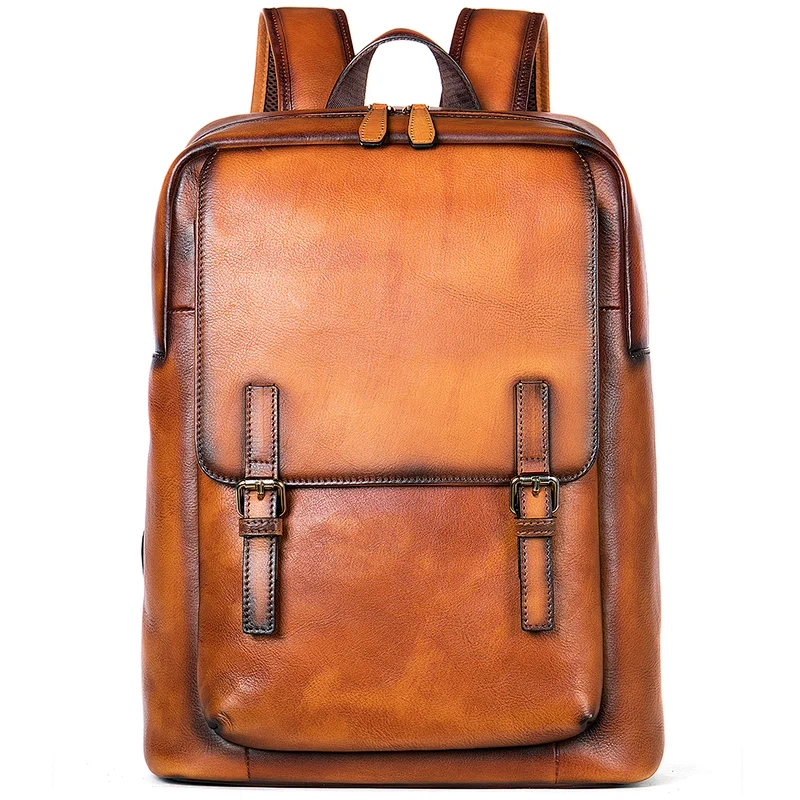 custom wholesale oil wax leather men's travel business laptop mens luxury backpack with logo