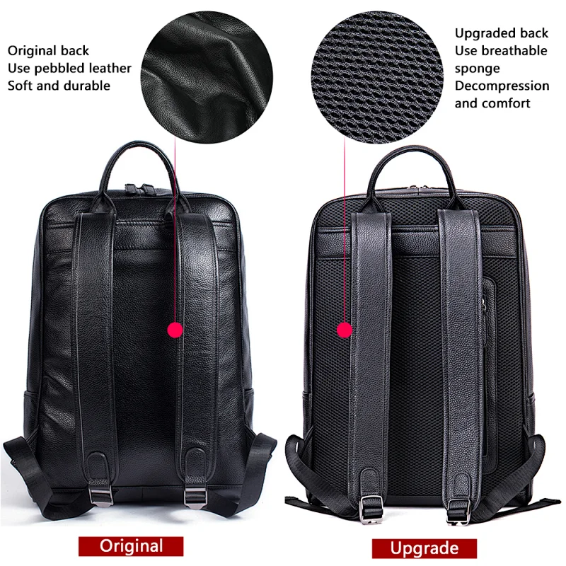 Custom Logo High Quality Fashion Casual Men Luxury Leather Laptop Bag Travel Backpack
