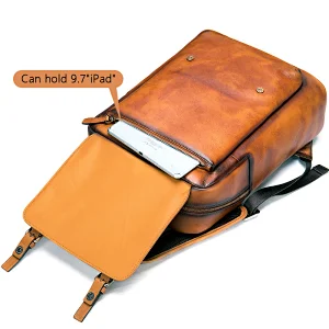 custom wholesale oil wax leather men's travel business laptop mens luxury backpack with logo