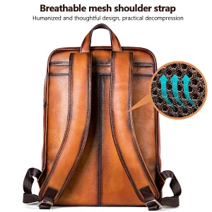 custom wholesale oil wax leather men's travel business laptop mens luxury backpack with logo
