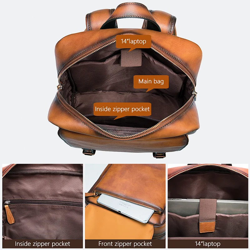 custom wholesale oil wax leather men's travel business laptop mens luxury backpack with logo