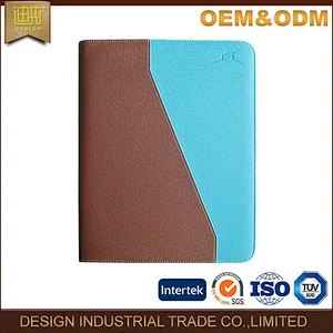 Travel new fashion custom business Promotion gift item blue leather portfolio diary set document pen holder zipper case