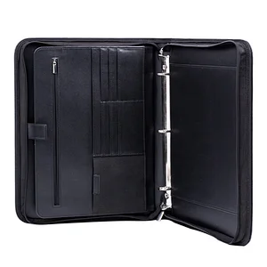 A4 PU leather portfolio black zipper presentation folder