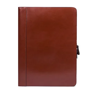 Christmas Gift Real Genuine Leather Organizer Portfolio Folder Double Zipper Padfolio Resume Portfolio for Men Women