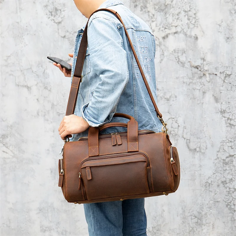 Westal vintage High Quality OEM Genuine Leather luggage  Men large computer Travel Bag