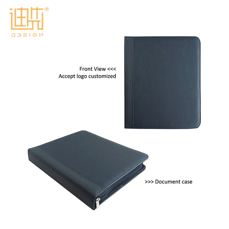 New product A4 size PU business men document file zipper portfolio folder bag ring binder