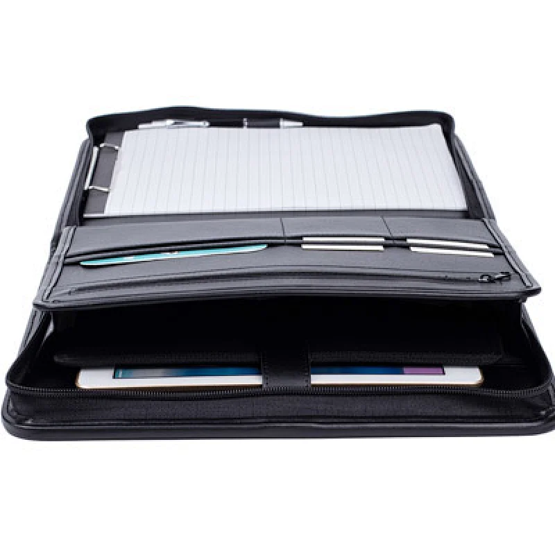 Premium A4 pu leather resume organizer Portfolio with metal clip