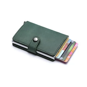 Unique match FRID blocking stainless business aluminum leather name card holder