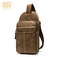 Factory promotion men leather crossbody messenger chest bag with headphone plug