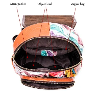 New women backpack genuine leather Personality Fashion trend stitching color backpack laptop bag