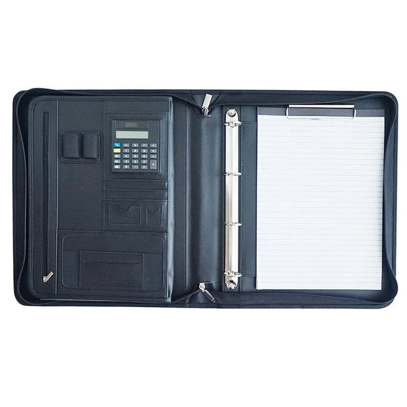New product A4 size PU business men document file zipper portfolio folder bag ring binder
