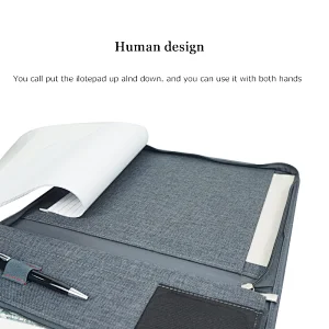 PU Leather Folder Interview Resume Legal Document Organizer Business Zippered Portfolio Padfolio with A4 Size Clipboard