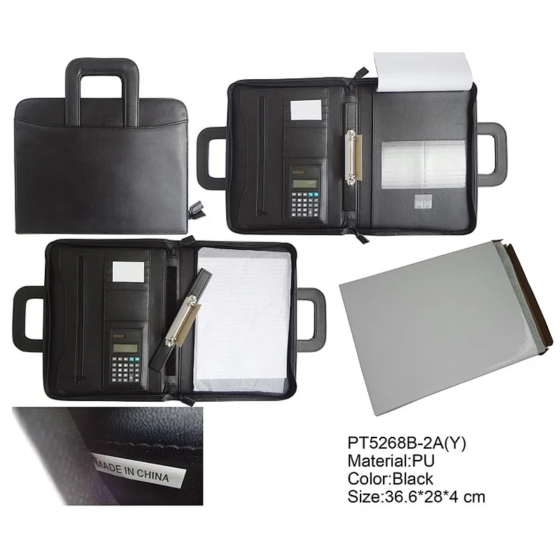 PU a4 leather custom man briefcase stationery menu stationery black file folder
